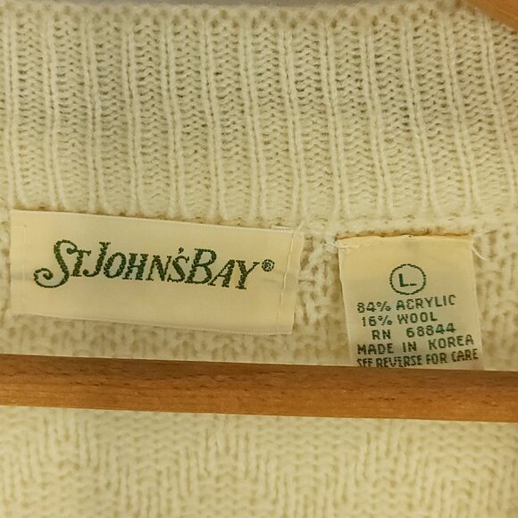 Vtg St Johns Bay Cardigan Sweater Women's Large Cream Grandmacore - Picture 3 of 11